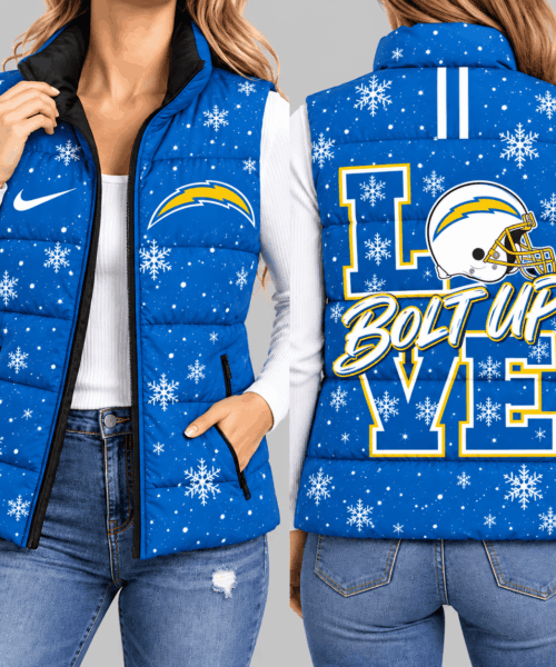 Los Angeles Chargers NFL Snowflake Love Puffer Vest