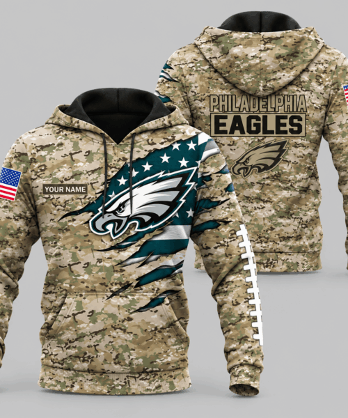 Philadelphia Eagles NFL Camo Flag Claw Mark Hoodie