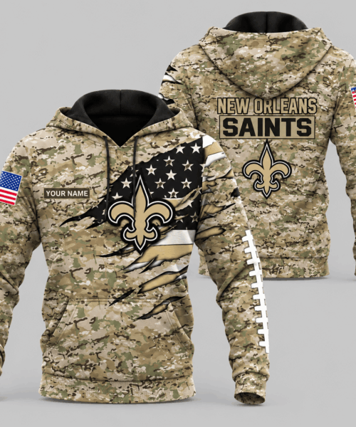 New Orleans Saints NFL Camo Flag Claw Mark Hoodie