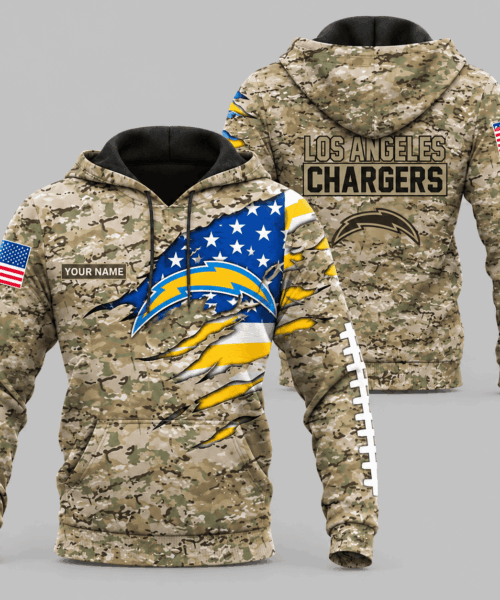 Los Angeles Chargers NFL Camo Flag Claw Mark Hoodie