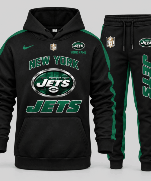 New York Jets NFL Gold Emblem Hoodie Jogger Set