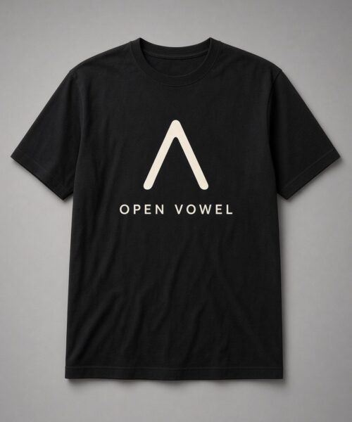 Open Vowel Phonetic Symbol unisex t-shirt in black with bold phonetic open-vowel symbol